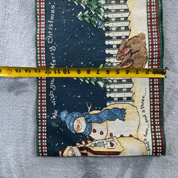 Sandi Gore Evens Tapestry Table Runner 72”x13” Snowmen Merry Christmas Rabbits - Picture 7 of 16